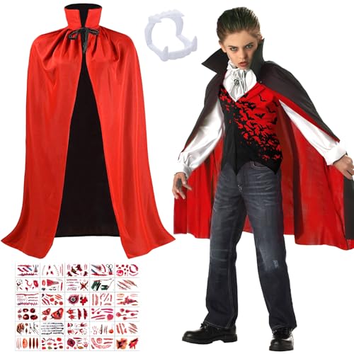 MZJAUVF Vampir Umhang, 120cm vampirumhang kinder, Vampirzähne für Kinder, Halloween Kostüm Cape, Vampir Cape Kinder, Alloween Dracula Umhang, Kostüm Vampirs für Halloween, Cosplay, Party MZJAUVF Vampir Umhang, 120cm vampirumhang kinder, Vampirzähne für Kinder, Halloween Kostüm Cape, Vampir Cape Kinder, Alloween Dracula Umhang, Kostüm Vampirs für Halloween, Cosplay, Party von MZJAUVF
