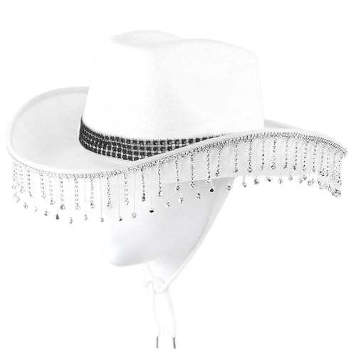 Cowgirl-Hut mit Strass-Fransen, breite Krempe, Western-Stil, Cowboyhut für Damen, Party, Musik, Festival, Dekorationen Cowgirl-Hut mit Strass-Fransen, breite Krempe, Western-Stil, Cowboyhut für Damen, Party, Musik, Festival, Dekorationen von MZRAN