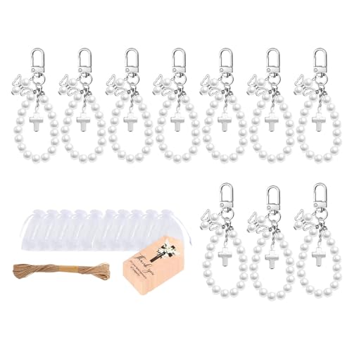 MZRAN 10 Sets Kreuz-Schlüsselanhänger mit Perlen und transparenten Organza-Beuteln für Taufe, Babyparty, Hochzeit, Event MZRAN 10 Sets Kreuz-Schlüsselanhänger mit Perlen und transparenten Organza-Beuteln für Taufe, Babyparty, Hochzeit, Event von MZRAN