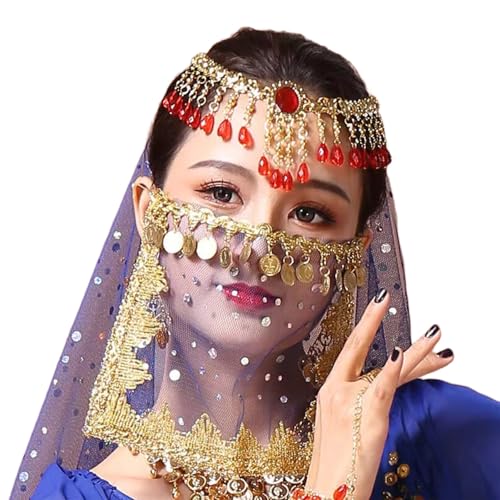 MZRAN Bauchtanz-Gesichtsschleier für Mädchen und Frauen, arabisches Nacht-Outfit, Halloween-Kostüm, Cosplay, Schleier, modischer Halbgesichtsschleier MZRAN Bauchtanz-Gesichtsschleier für Mädchen und Frauen, arabisches Nacht-Outfit, Halloween-Kostüm, Cosplay, Schleier, modischer Halbgesichtsschleier von MZRAN