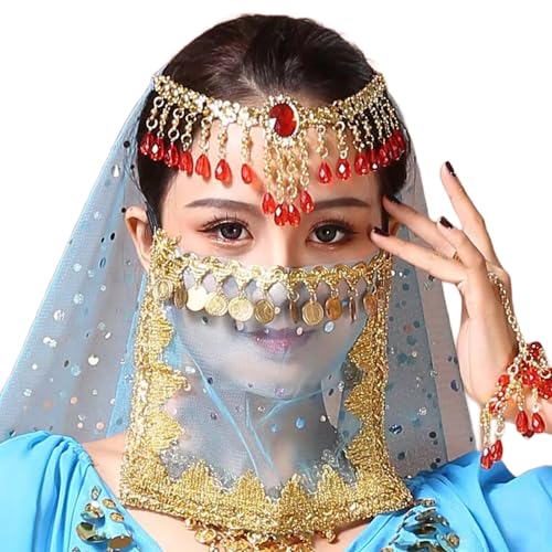MZRAN Bauchtanz-Gesichtsschleier für Mädchen und Frauen, arabisches Nacht-Outfit, Halloween-Kostüm, Cosplay, Schleier, modischer Halbgesichtsschleier MZRAN Bauchtanz-Gesichtsschleier für Mädchen und Frauen, arabisches Nacht-Outfit, Halloween-Kostüm, Cosplay, Schleier, modischer Halbgesichtsschleier von MZRAN