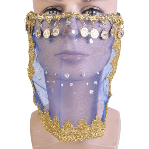 MZRAN Bauchtanz-Gesichtsschleier für Mädchen und Frauen, arabisches Nacht-Outfit, Halloween-Kostüm, Cosplay, Schleier, modischer Halbgesichtsschleier MZRAN Bauchtanz-Gesichtsschleier für Mädchen und Frauen, arabisches Nacht-Outfit, Halloween-Kostüm, Cosplay, Schleier, modischer Halbgesichtsschleier von MZRAN
