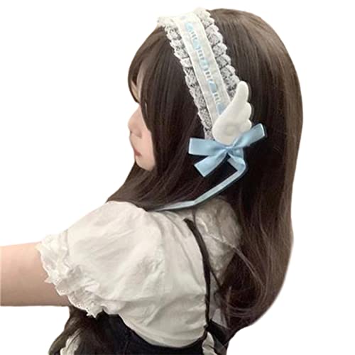 MZRAN Haarreif für Damen, Dienstmädchen, Cosplay, mit Spitzenflügeln und Schleifen, Lolitas, Haarschmuck für Party von MZRAN