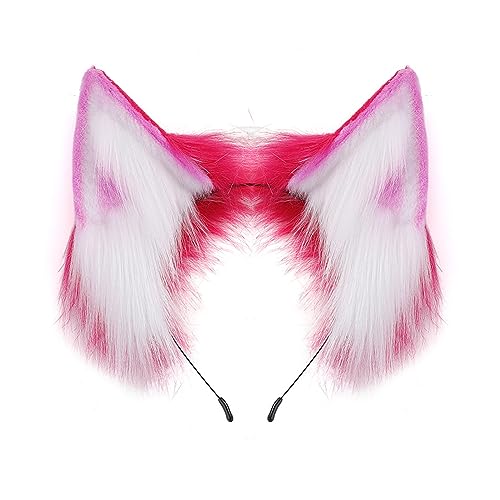 MZRAN Handgefertigter Ohren-Haarreif, einfarbig, pelzig, Plüsch, Tierhaarreifen, Anime-Kleid, Party, Cosplay, Kostüm, Haarschmuck von MZRAN