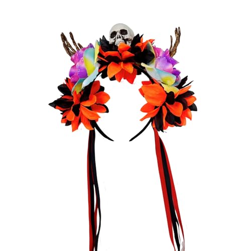 MZRAN Verstellbarer Totenkopf-Kopfschmuck mit floralen Skelett-Händen, Halloween-Haarband für Damen, Herren, Kinder, Kostümzubehör, Halloween-Party-Zubehör MZRAN Verstellbarer Totenkopf-Kopfschmuck mit floralen Skelett-Händen, Halloween-Haarband für Damen, Herren, Kinder, Kostümzubehör, Halloween-Party-Zubehör von MZRAN