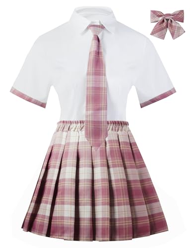 MZRFYTZ Schulmädchen-Outfit-Set für Damen, Schüler-Rollenspiel-Kostüm, Oberteil mit Mini-Faltenrock, Rosa, Größe M MZRFYTZ Schulmädchen-Outfit-Set für Damen, Schüler-Rollenspiel-Kostüm, Oberteil mit Mini-Faltenrock, Rosa, Größe M von MZRFYTZ