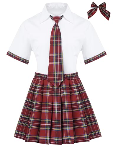 MZRFYTZ Schulmädchen-Outfit-Set für Damen, Schüler-Rollenspiel-Kostüm, Oberteil mit Mini-Faltenrock, Rot, Größe XL MZRFYTZ Schulmädchen-Outfit-Set für Damen, Schüler-Rollenspiel-Kostüm, Oberteil mit Mini-Faltenrock, Rot, Größe XL von MZRFYTZ