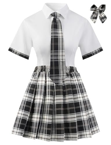 MZRFYTZ Schulmädchen-Outfit-Set für Damen, Schüler-Rollenspiel-Kostüm, Oberteil mit Mini-Faltenrock, Schwarz, Größe XL MZRFYTZ Schulmädchen-Outfit-Set für Damen, Schüler-Rollenspiel-Kostüm, Oberteil mit Mini-Faltenrock, Schwarz, Größe XL von MZRFYTZ