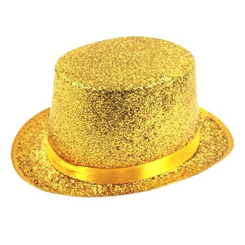 Glitzer-Zylinderhut Mit Breiter Krempe, Feiertags-Zylinderhut Mit Kurzer Krempe, Zaubererkostüm For Versammlungen Im Freien(Gold) von MZSKLW