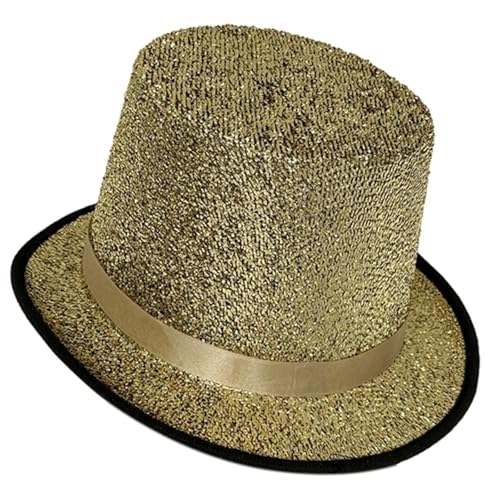 Glitzer-Zylinderhut Mit Breiter Krempe, Feiertags-Zylinderhut Mit Kurzer Krempe, Zaubererkostüm For Versammlungen Im Freien(Gold01) von MZSKLW