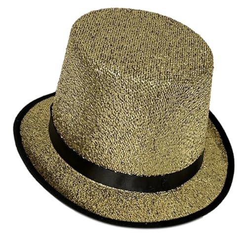 Glitzer-Zylinderhut Mit Breiter Krempe, Feiertags-Zylinderhut Mit Kurzer Krempe, Zaubererkostüm For Versammlungen Im Freien(Gold02) von MZSKLW