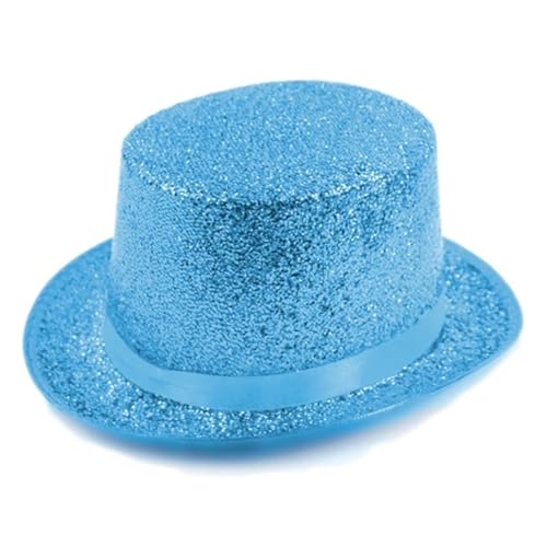 Glitzer-Zylinderhut Mit Breiter Krempe, Feiertags-Zylinderhut Mit Kurzer Krempe, Zaubererkostüm For Versammlungen Im Freien(Lake Blue) von MZSKLW