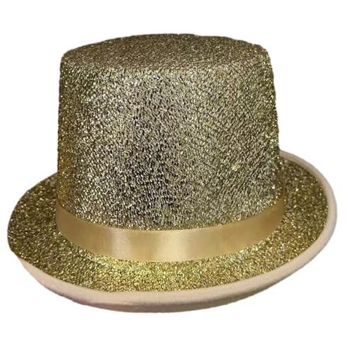 Glitzer-Zylinderhut Mit Breiter Krempe, Feiertags-Zylinderhut Mit Kurzer Krempe, Zaubererkostüm For Versammlungen Im Freien(Light Gold) von MZSKLW