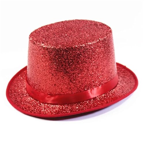 Glitzer-Zylinderhut Mit Breiter Krempe, Feiertags-Zylinderhut Mit Kurzer Krempe, Zaubererkostüm For Versammlungen Im Freien(Red) von MZSKLW