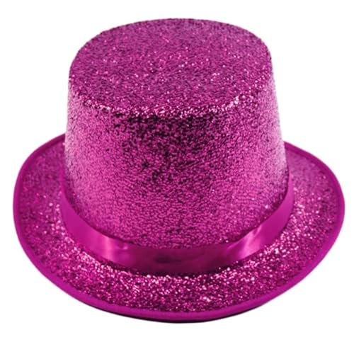 Glitzer-Zylinderhut Mit Breiter Krempe, Feiertags-Zylinderhut Mit Kurzer Krempe, Zaubererkostüm For Versammlungen Im Freien(Rose Red) von MZSKLW