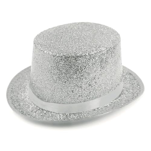 Glitzer-Zylinderhut Mit Breiter Krempe, Feiertags-Zylinderhut Mit Kurzer Krempe, Zaubererkostüm For Versammlungen Im Freien(Silver white) von MZSKLW