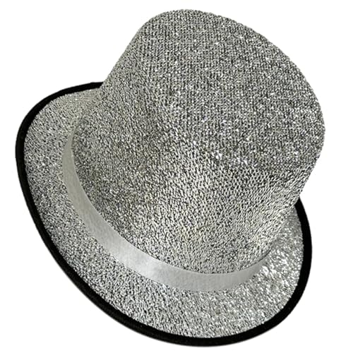Glitzer-Zylinderhut Mit Breiter Krempe, Feiertags-Zylinderhut Mit Kurzer Krempe, Zaubererkostüm For Versammlungen Im Freien(Silver01) von MZSKLW