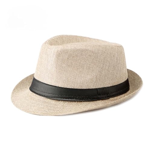 Jazz Hut Strand Leinen Zylinder for Männer und Frauen Frühling und Sommer Outdoor Sonnenschutz Hut(Beige) von MZSKLW