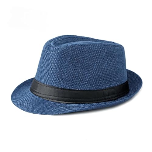 Jazz Hut Strand Leinen Zylinder for Männer und Frauen Frühling und Sommer Outdoor Sonnenschutz Hut(Blue) von MZSKLW