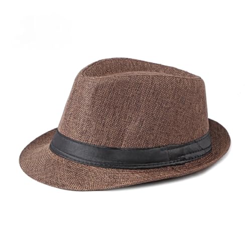 Jazz Hut Strand Leinen Zylinder for Männer und Frauen Frühling und Sommer Outdoor Sonnenschutz Hut(Brown) von MZSKLW