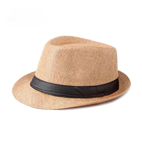 Jazz Hut Strand Leinen Zylinder for Männer und Frauen Frühling und Sommer Outdoor Sonnenschutz Hut(Khaki) von MZSKLW