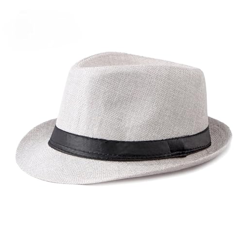 Jazz Hut Strand Leinen Zylinder for Männer und Frauen Frühling und Sommer Outdoor Sonnenschutz Hut(Light Grey) von MZSKLW