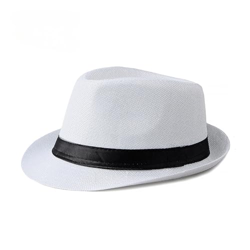 Jazz Hut Strand Leinen Zylinder for Männer und Frauen Frühling und Sommer Outdoor Sonnenschutz Hut(White) von MZSKLW