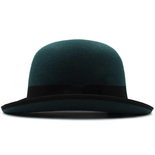 MZSKLW Blend Bowler-Hüte mit ovalem Oberteil, Fedora-Kappen, klassischer Sonnenhut, verstellbar(Dark Green) von MZSKLW