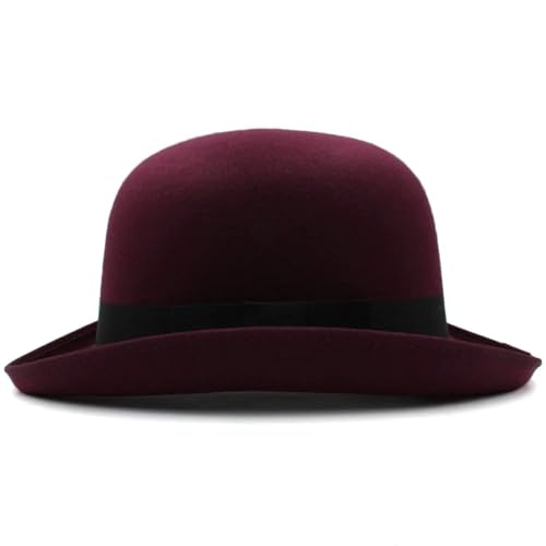 MZSKLW Blend Bowler-Hüte mit ovalem Oberteil, Fedora-Kappen, klassischer Sonnenhut, verstellbar(Dark Red) von MZSKLW