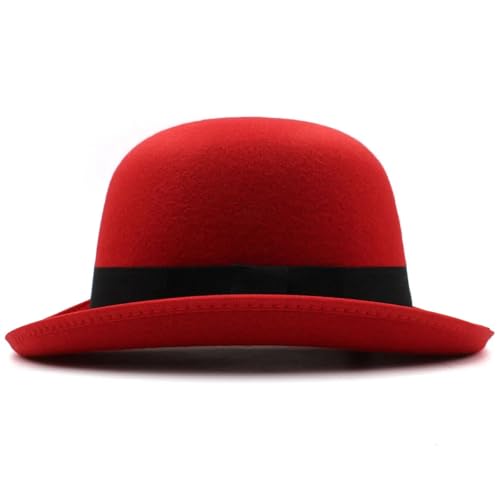 MZSKLW Blend Bowler-Hüte mit ovalem Oberteil, Fedora-Kappen, klassischer Sonnenhut, verstellbar(Red) von MZSKLW
