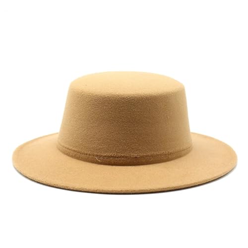 MZSKLW Herbst-Winter-Filzhüte for Jungen und Mädchen, flache Oberseite, Jazz-Kappen, formelle Kleiderhüte(Camel) von MZSKLW