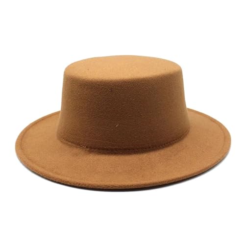 MZSKLW Herbst-Winter-Filzhüte for Jungen und Mädchen, flache Oberseite, Jazz-Kappen, formelle Kleiderhüte(Khaki) von MZSKLW