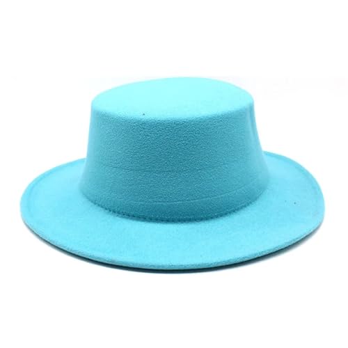 MZSKLW Herbst-Winter-Filzhüte for Jungen und Mädchen, flache Oberseite, Jazz-Kappen, formelle Kleiderhüte(Lake Blue) von MZSKLW