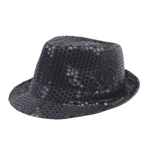 MZSKLW Pailletten-Bowlerhut, Tanzkappe, Gerollter Rand, Funkelnde Jazz-Tanzkappe, Bühnenzauber-Performance, Perlenkappe(Black) von MZSKLW