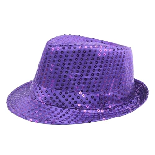 MZSKLW Pailletten-Bowlerhut, Tanzkappe, Gerollter Rand, Funkelnde Jazz-Tanzkappe, Bühnenzauber-Performance, Perlenkappe(Purple) von MZSKLW