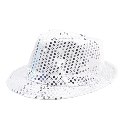 MZSKLW Pailletten-Bowlerhut, Tanzkappe, Gerollter Rand, Funkelnde Jazz-Tanzkappe, Bühnenzauber-Performance, Perlenkappe(White) von MZSKLW