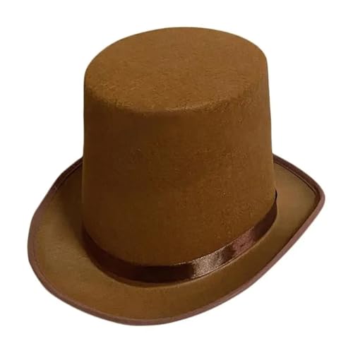 MZSKLW Vintage-Zylinder, Einfarbig, Kurze Krempe, Zylinder, Western-Cowboy-Hut(Brown) von MZSKLW