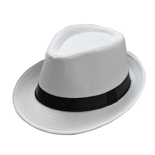 MZSKLW Zylinder for Herren, elegante Vintage-Krempe, Jazz-Strand-Unisex-Klassiker-Kappe(White) von MZSKLW