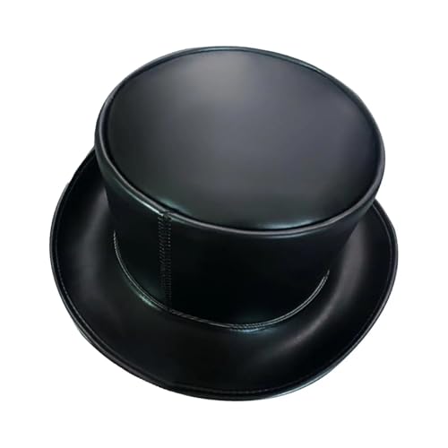 MZSKLW Zylinderhut For Herren Und Damen, PU-Leder, For Erwachsene, For Party, Kostüm, Reisen, Nachtclub(Black) von MZSKLW
