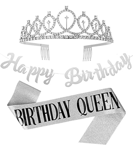 MZSM 4 Stück Geburtstag Dekoration Geburtstags-Krone Schrpe Birthday Girl Geburtstags Kristall Tiara Birthday Crown Prinzessin Haar-Zustze fr Frauen Party Accessoires von MZSM