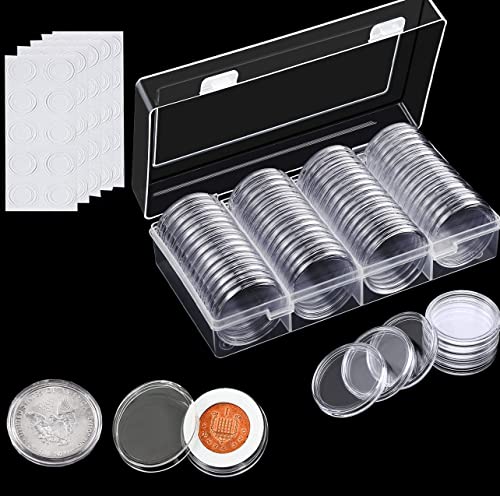 MZSX 100 Stücke Münzhalter Kapseln und 4-Größen (20/25/27/30 mm) Eva-Schutz Dichtung, rundes Plastikkoffer Album mit Speicher Organizer Box für Sammelbedarf, Behälter Halter von MZSX
