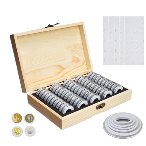 MZSX 50 Stücke Münzhalter Kapseln und 4-Größen (20/25/27/30 mm) Eva-Schutz Dichtung, rundes Plastikkoffer Album mit Speicher Organizer Box für Sammelbedarf, Behälter Halter von MZSX