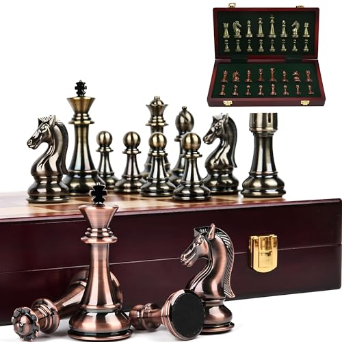 MZSX Schachspiel Schach Reines Metallschmieden, Chess Board Set klappbar mit Schachfiguren groß, Schach Pädagogische, Kinder und Erwachsene, Weihnachts, NeujahrsReisen von MZSX