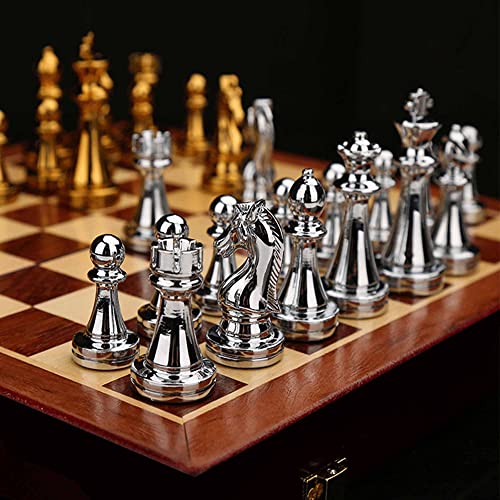 MZSX Schachspiel Schach Reines Metallschmieden, Chess Board Set klappbar mit Schachfiguren groß, Schach Pädagogische, Kinder und Erwachsene, Weihnachts, NeujahrsReisen von MZSX