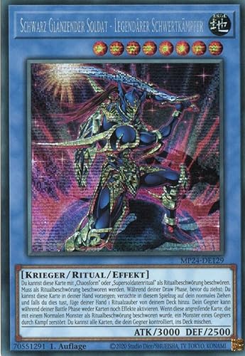 MP24-DE129 - Schwarz Glänzender Soldat - Legendärer Schwertkämpfer - Secret Rare - Deutsch - 1. Auflage - 25th Anniversary Tin: Dueling Mirrores - mit MZTCG Versandschutz Yugioh von MZTCG