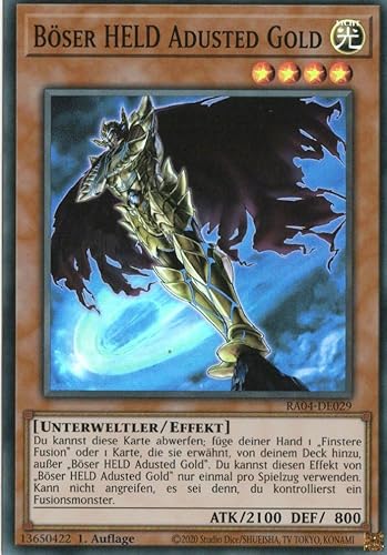 RA04-DE029 - Böser HELD Adusted Gold - Super Rare - Deutsch - 1. Auflage - Quarter Century Stampede - mit MZTCG Versandschutz Yugioh von MZTCG