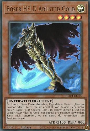 RA04-DE029 - Böser HELD Adusted Gold - Ultra Rare - Deutsch - 1. Auflage - Quarter Century Stampede - mit MZTCG Versandschutz Yugioh von MZTCG