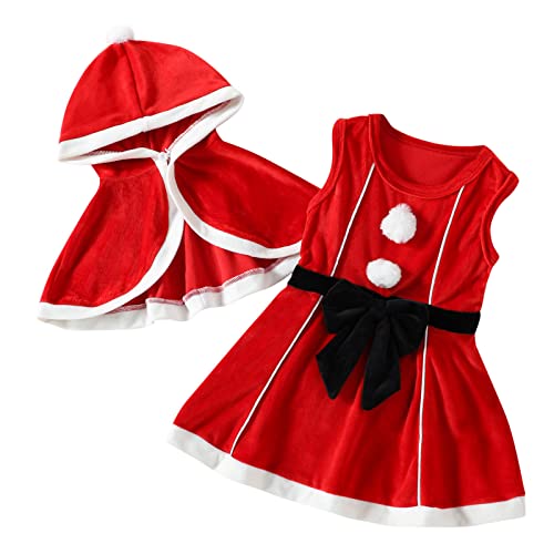 MaNMaNing Ärmelloses Weihnachts-Fleece-Prinzessinnenkleid mit Kapuze und für Kleinkinder Karneval Party (Red, 18-24 Months) von MaNMaNing