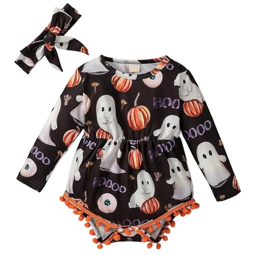 MaNMaNing Baby Jungen Halloween Strampler Jumpsuit Weicher Kürbisdruck Outfit Für Säuglinge Kleinkinder 0 18 Monate Bequeme Freizeitkleidung (Black, 9-12 Months) von MaNMaNing