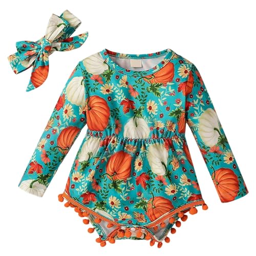 MaNMaNing Baby Jungen Halloween Strampler Jumpsuit Weicher Kürbisdruck Outfit Für Säuglinge Kleinkinder 0 18 Monate Bequeme Freizeitkleidung (Green, 12-18 Months) von MaNMaNing
